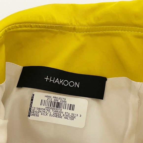 Thakoon Runway Birdcage Print Silk Duchesse Halter Dress Size 2 Yellow Multi - Picture 6 of 11